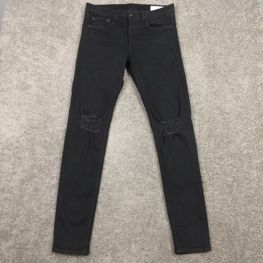 Rag & Bone Jeans Mens 33x32 Black Standard Issue Fit 1 Skinny Ripped Denim Pants